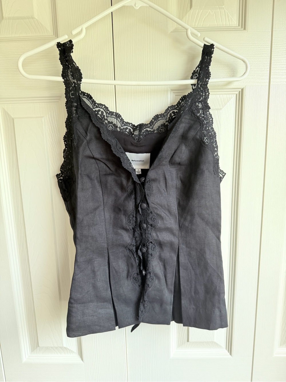 NEW Reformation Josefina Lace-Trim Black Peplum Camisole Top - Picture 3 of 10